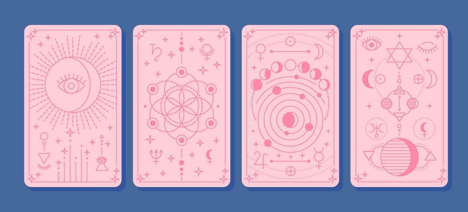 tekenfilm kleur magisch tarot kaarten set. vector