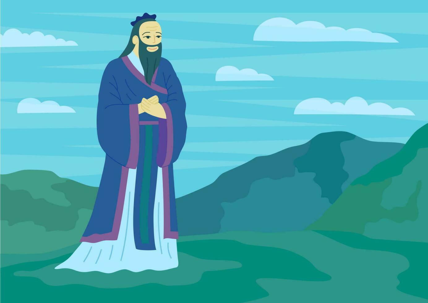 tekenfilm kleur karakter Mens Confucius oosten- Aziatisch filosoof concept. vector