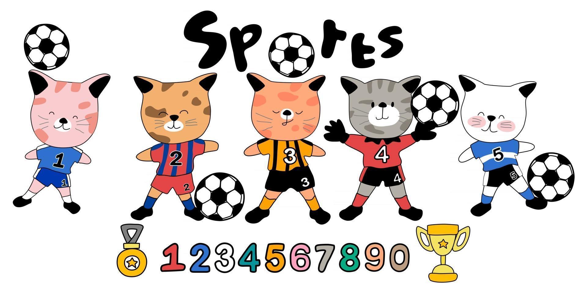 een bonte collectie sportvoetbal en katten vector