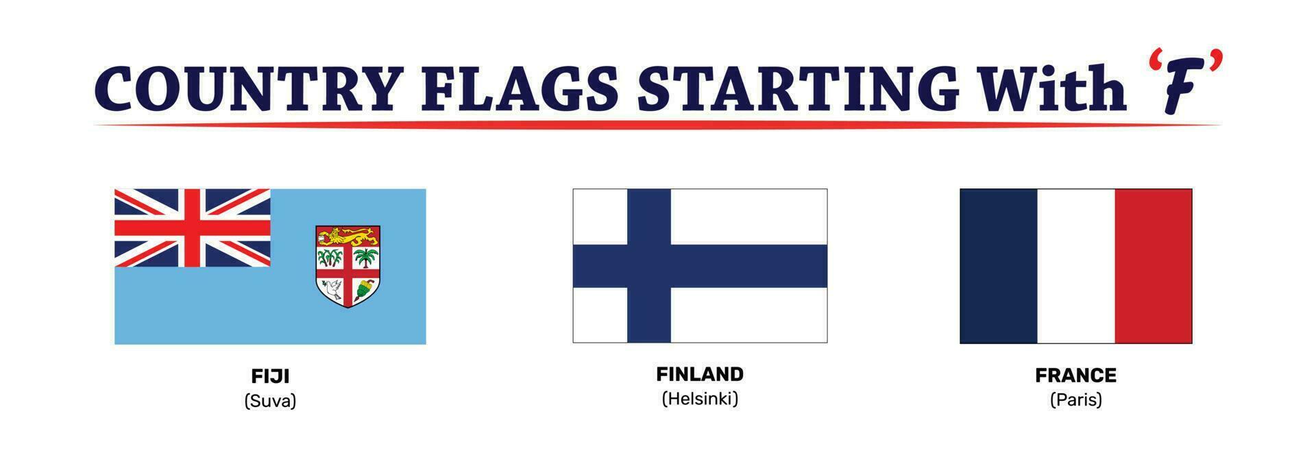 globaal vlaggen vector reeks van vlak schild pictogrammen met land vlaggen met de brief f. compleet verzameling van land vlaggen van in de omgeving van de wereld en continent. vector illustratie