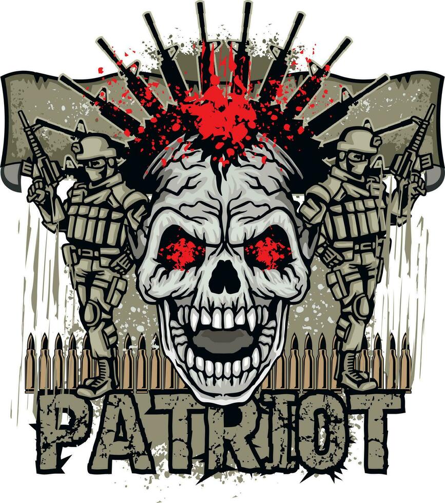 leger teken met schedel en geweren, grunge wijnoogst ontwerp t overhemden vector