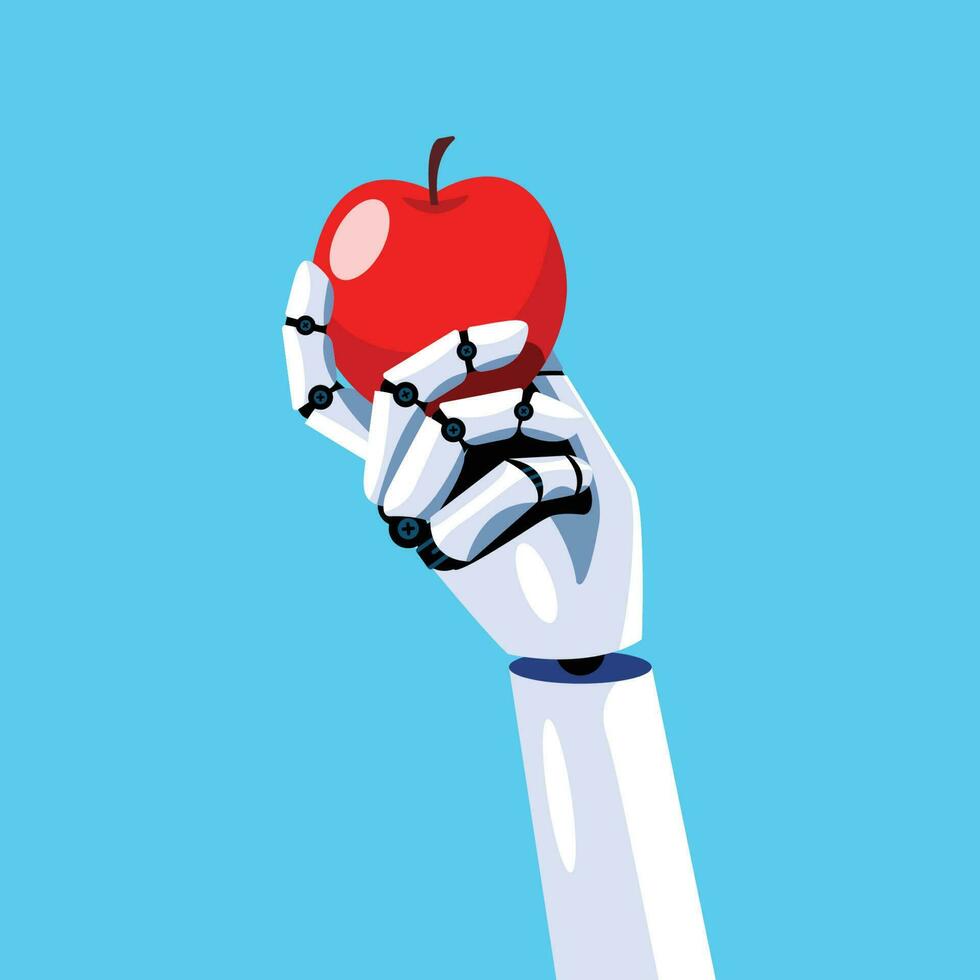 robot hand- is Holding een appel vector