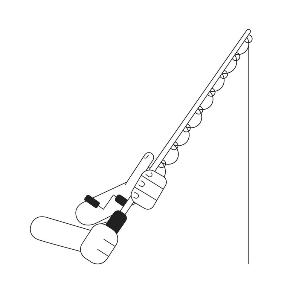 visvangst hengel Holding monochromatisch vlak vector handen. vangen vis apparatuur. vissen. vakantie werkzaamheid. bewerkbare dun lijn dichtbij omhoog pov Aan wit. gemakkelijk bw tekenfilm plek beeld voor web grafisch ontwerp