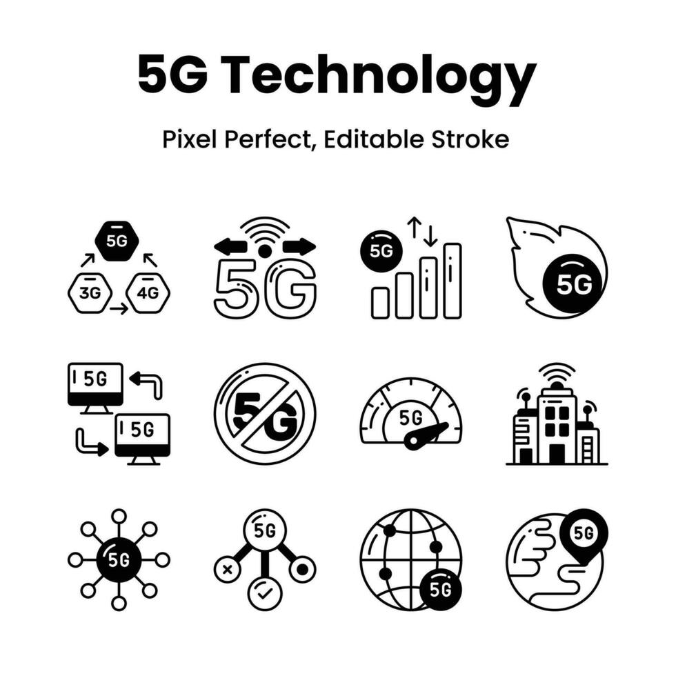 verheffen uw ontwerp spel met onze 5g netwerk pictogrammen trekken uw projecten met een futuristische tintje en op het randje esthetiek. vector