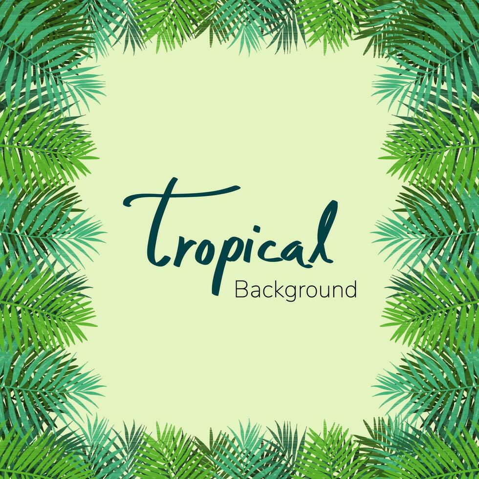 tropisch palm blad zomer fabriek met natuur kader spandoek. kamer voor tekst, belettering. vector ontwerp illustratie.