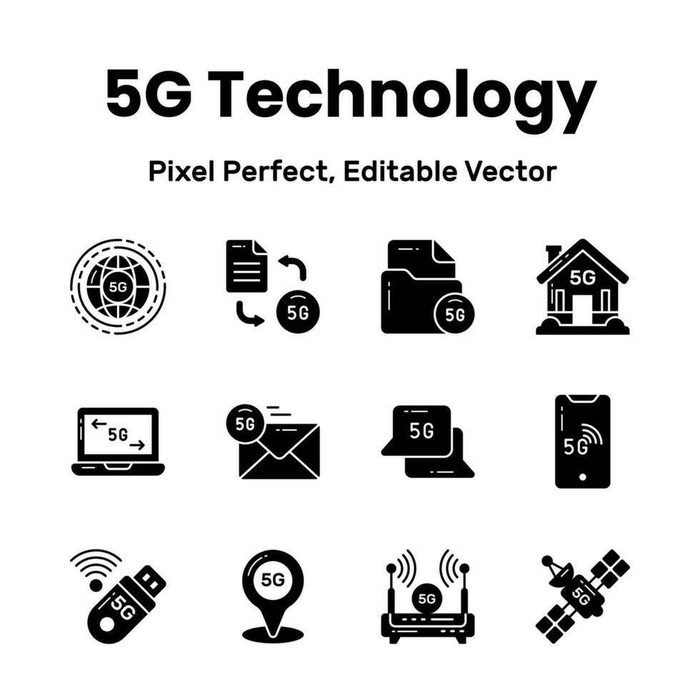 een revolutie teweegbrengen uw ontwerpen met onze 5g netwerk pictogrammen inspireren innovatie en overbrengen de essence van Geavanceerd technologie door een samengesteld verzameling van boeiend vector