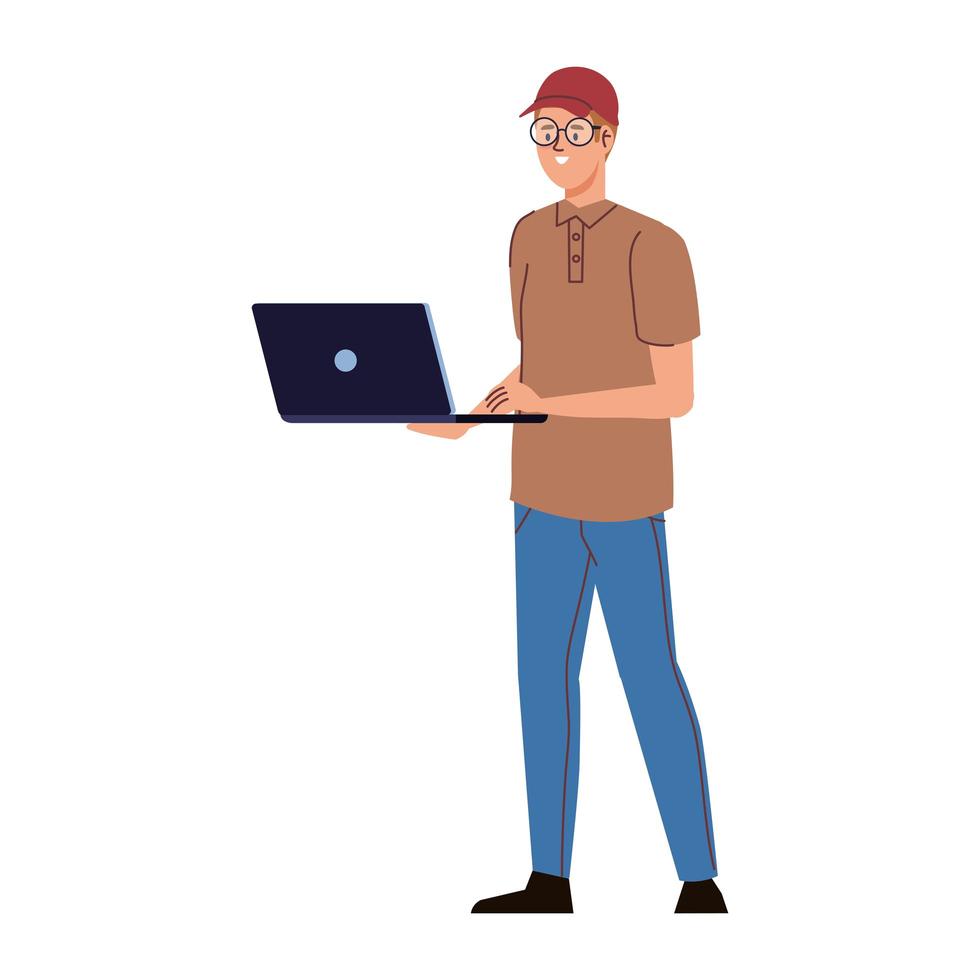 man met laptop vector