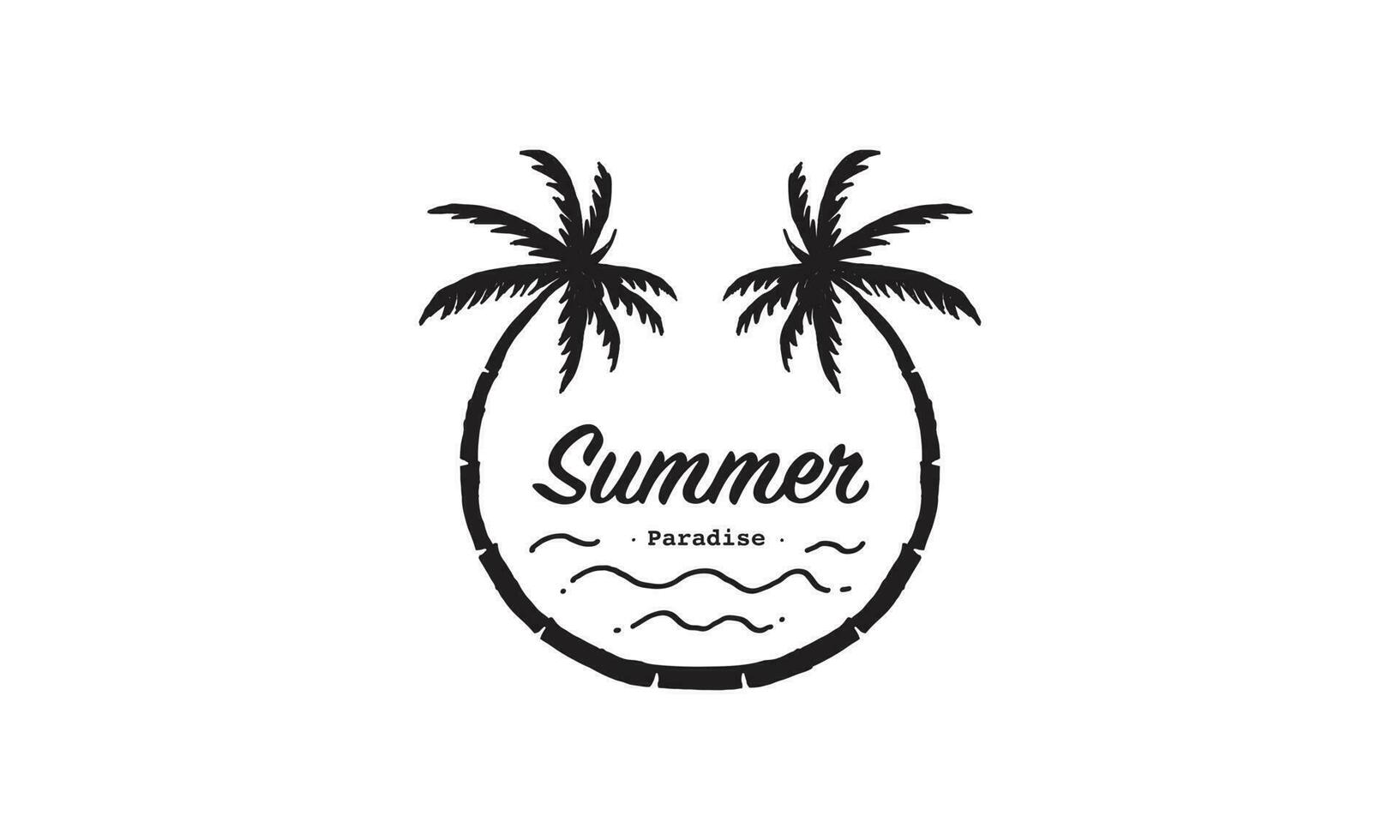 zomervakantie op tropisch strand zonsondergang label, met palmbomen, vectorillustratie vector