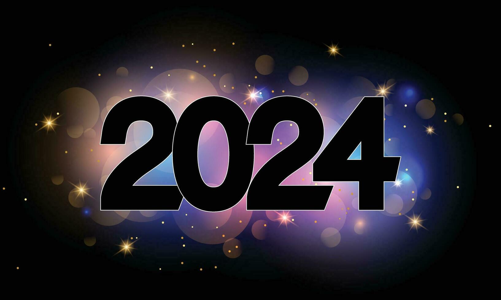 gelukkig nieuw 2024 jaar poster sjabloon met bokeh een licht Effecten. vector