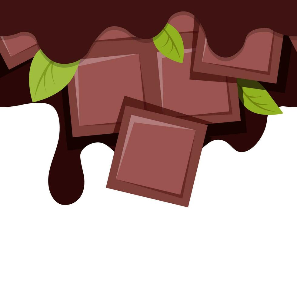 chocola druppelt en chocola bars met munt bladeren in een naadloos grens vector