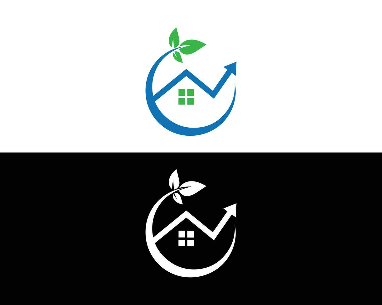 huis blad logo ontwerp. pijl huis logo symbool vector sjabloon.
