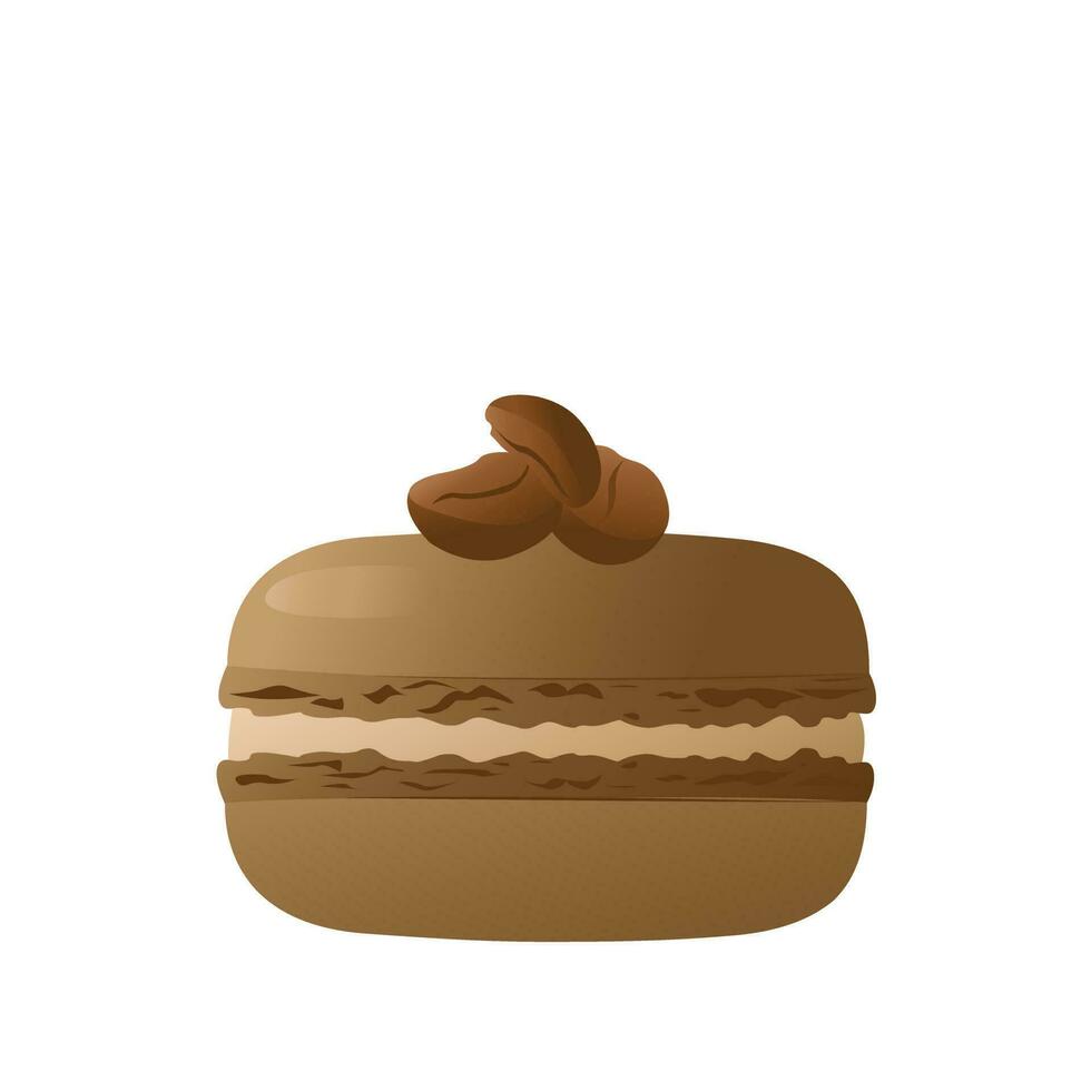 bruin chocola macarons met koffie bonen.zeer gedetailleerd nagerecht, bitterkoekjes, snoepgoed, menu ontwerp, restaurants winkel. helling macarons. vector illustratie