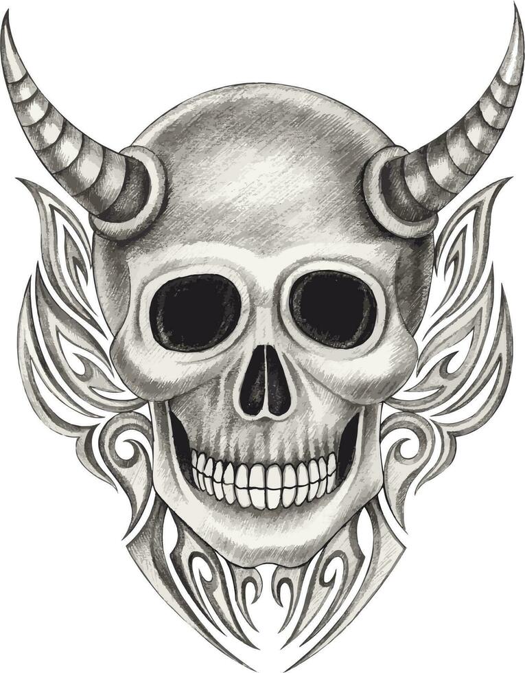 surrealistische duivel schedel tatoeëren. hand- tekening en maken grafisch vector.. vector