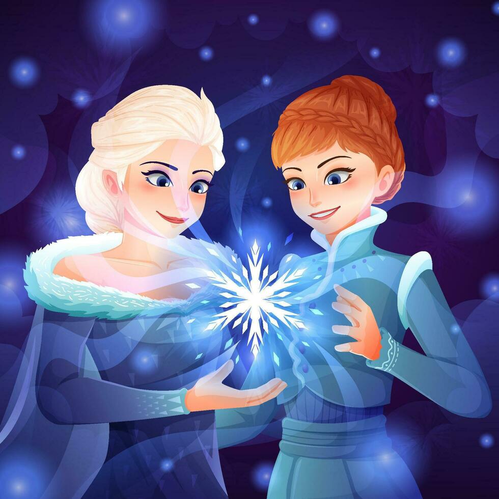 twee sneeuw koninginnen maken sneeuw met magie macht vector