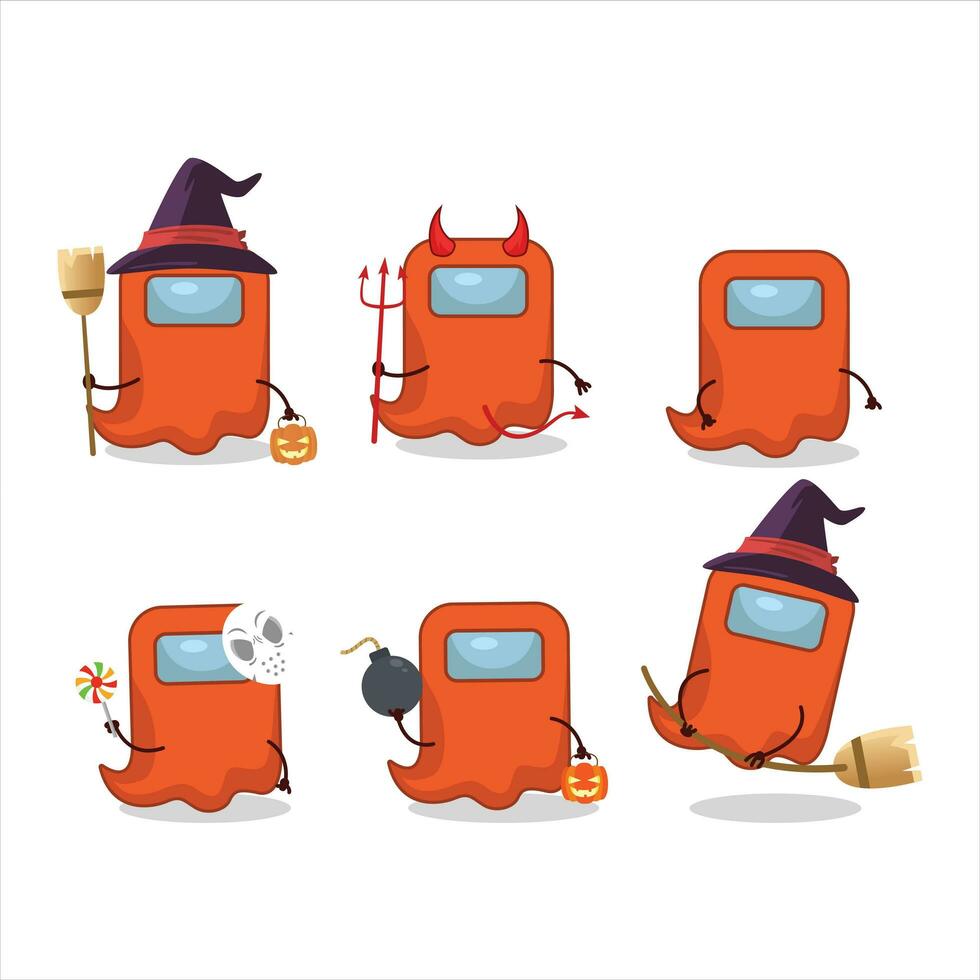 halloween uitdrukking emoticons met tekenfilm karakter van geest tussen ons oranje vector