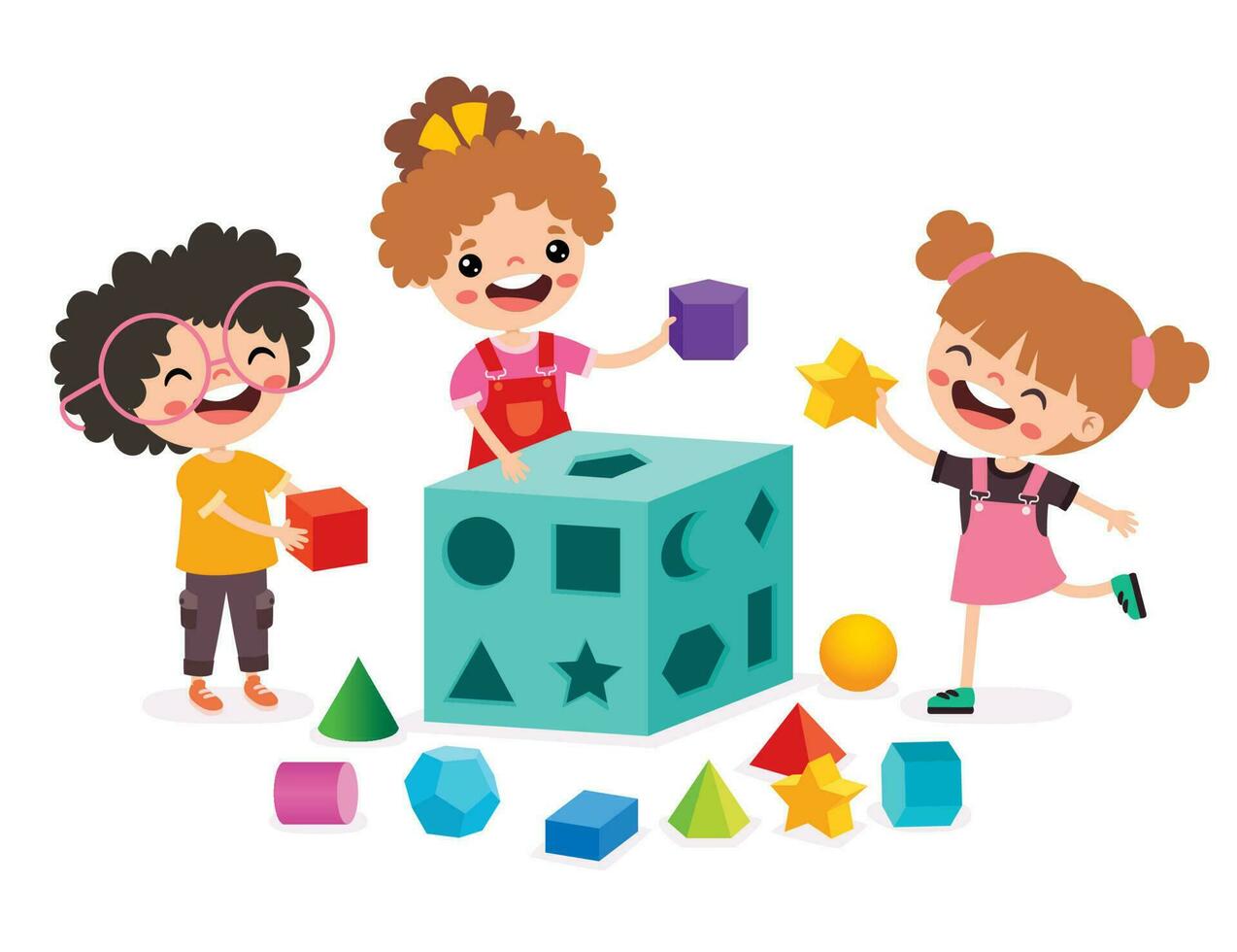 kinderen spelen met vorm sorteerder speelgoed- vector