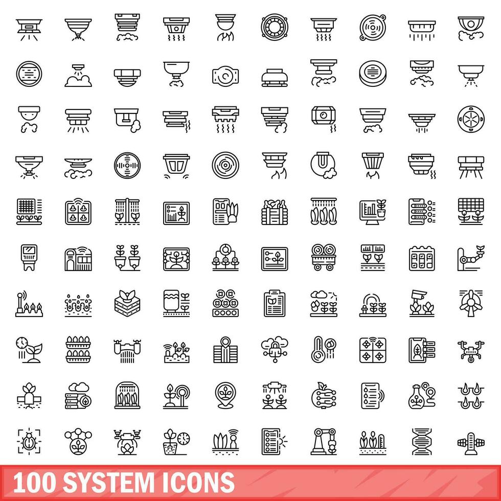 100 systeem pictogrammen set, schets stijl vector