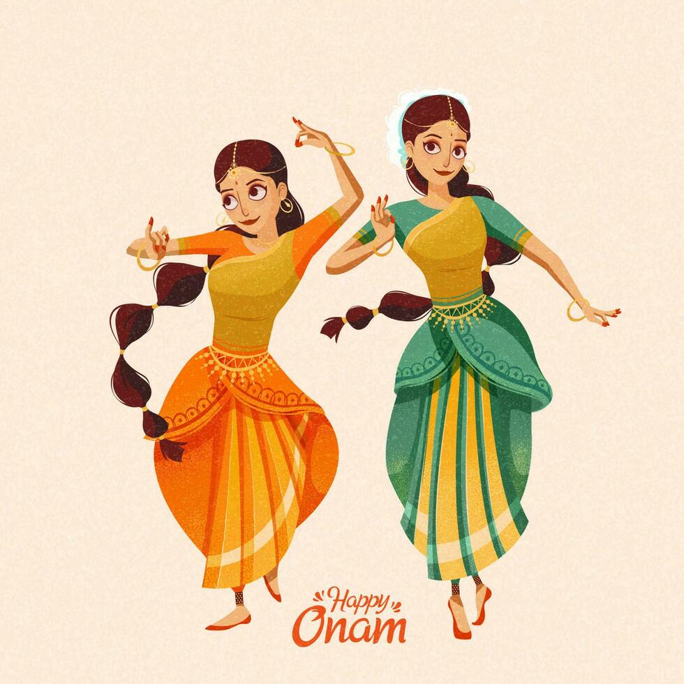 gelukkig onam twee mooi dansers vervelend sari vector