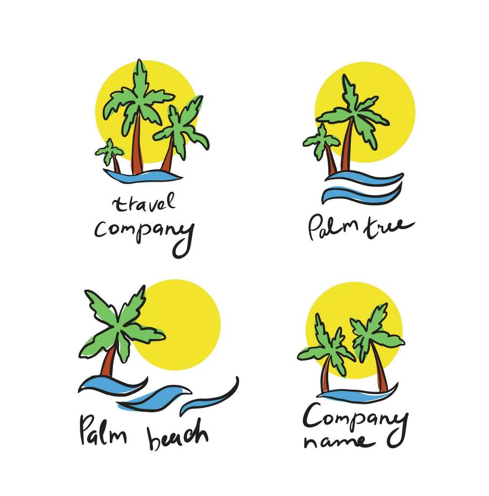 reeks van palm boom zonsondergang voor vakantie vakantie vector logo ontwerp.vector illustratie.