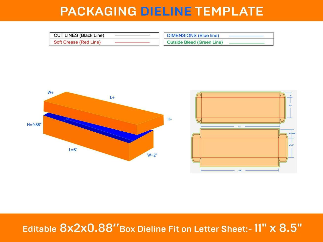 speelgoed- doos, geschenk doos 8x2x0.88 inch dieline sjabloon vector