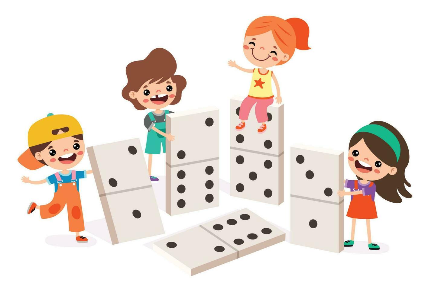 tekenfilm kind spelen met domino vector