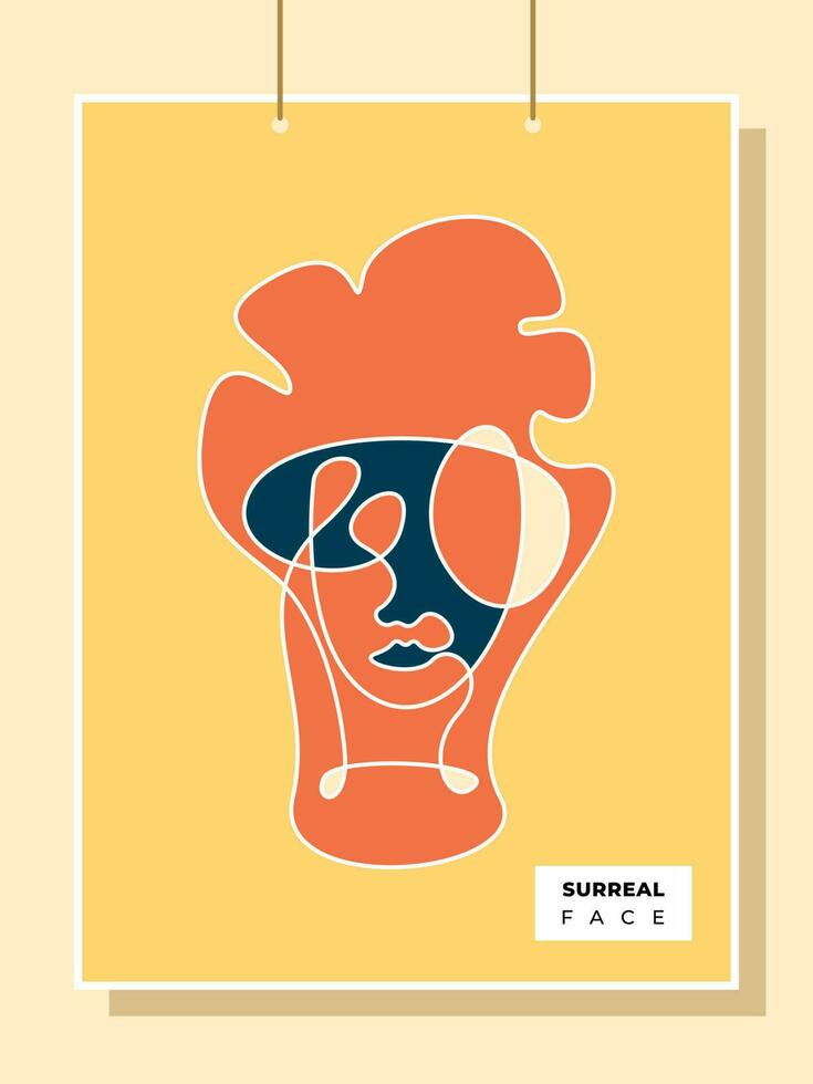 surrealistische abstract gezicht poster ontwerp. menselijk hoofd tekening in abstract lijnen stijl achtergrond sjabloon. vector