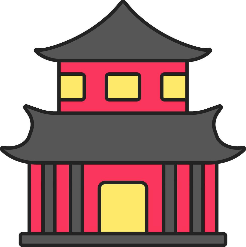 kleurrijk Chinese gebouw icoon in vlak stijl. vector