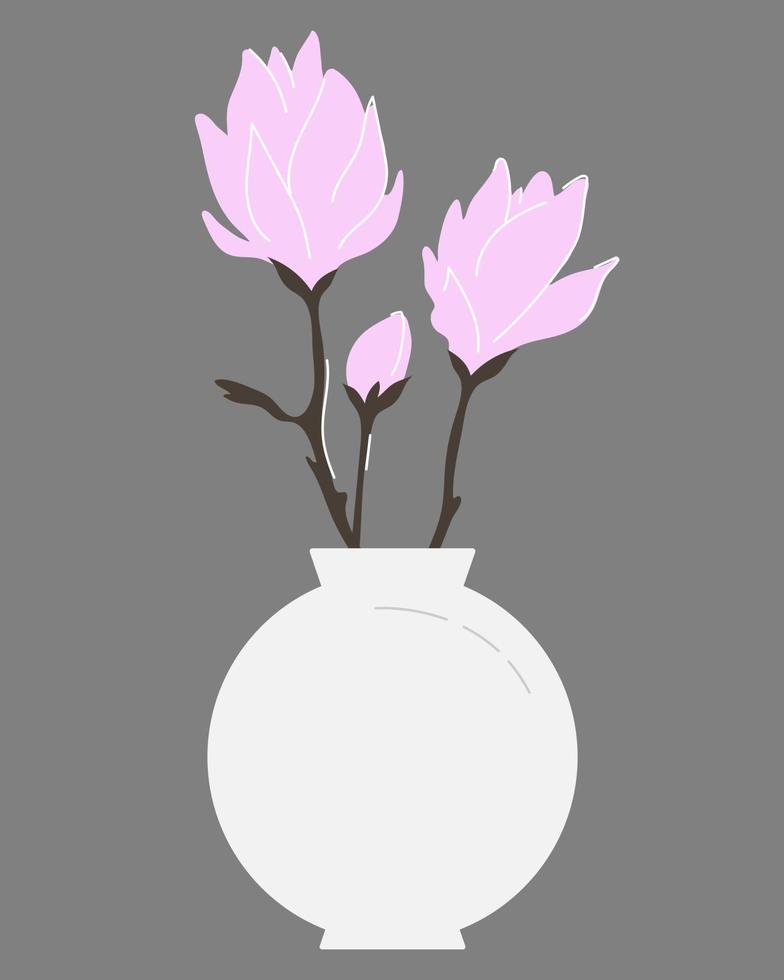 magnolia in een vaas trendy vector boeket vlakke stijl