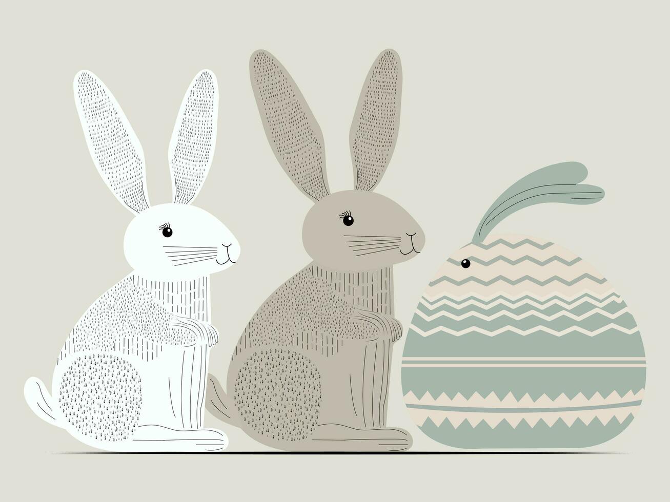tekening stijl konijntjes tekens Aan grijs achtergrond. vector