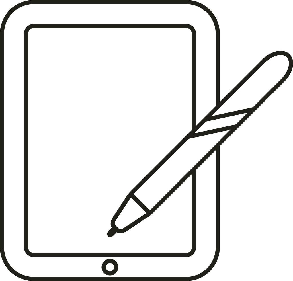 illustratie van tablet met digitaal pen icoon in zwart schets stijl. vector