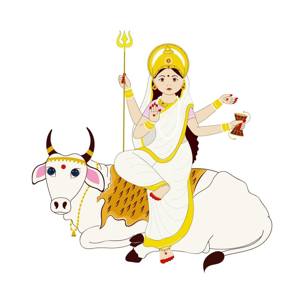 standbeeld van Indisch godin shailputri Aan wit achtergrond. vector