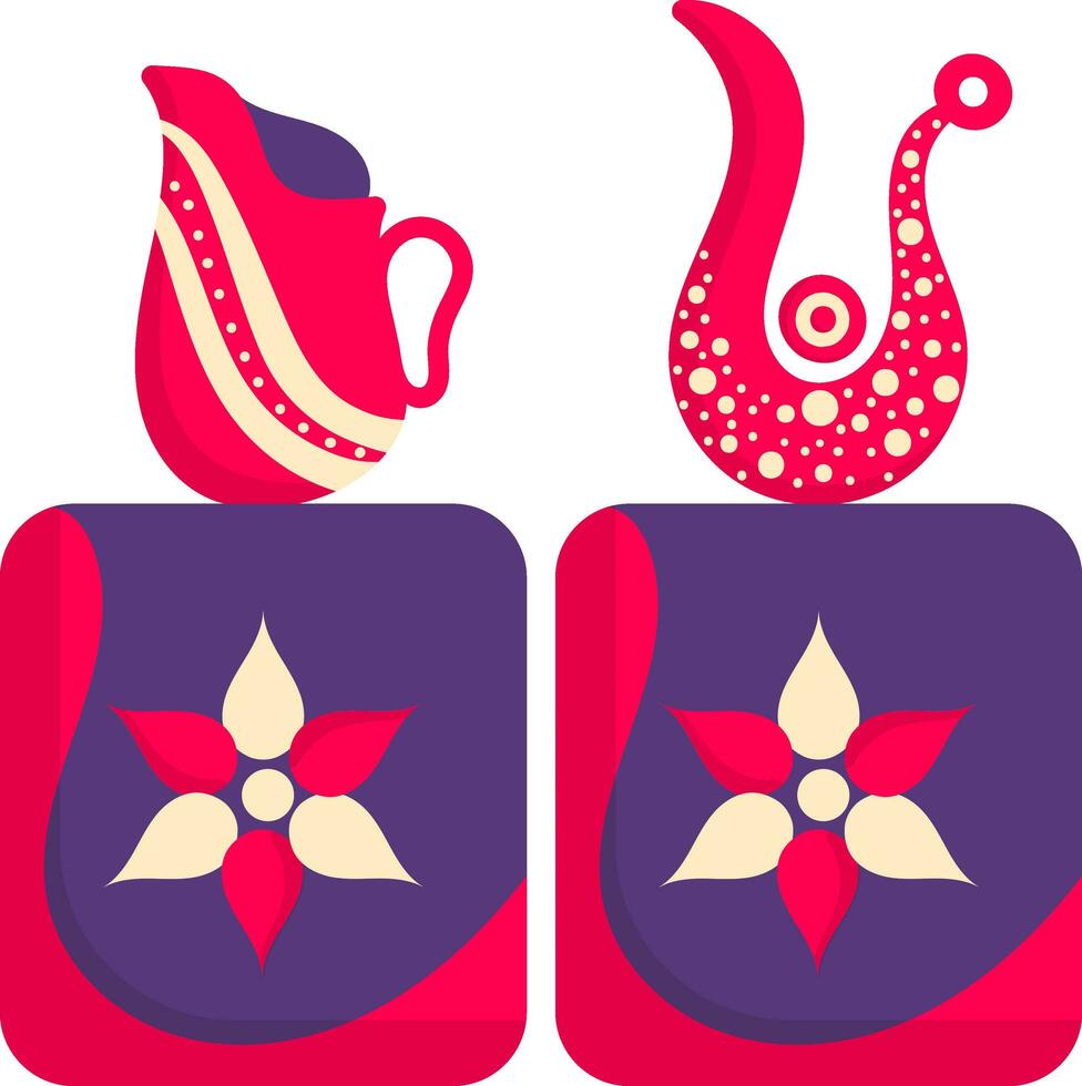 twee type mooi wijnoogst kruik Aan bloem voetstuk kubus element in rood en Purper kleur. vector