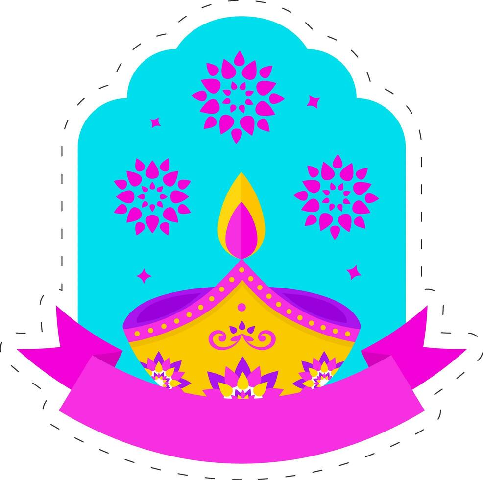 gelukkig diwali viering concept met lit olie lamp diya, mandala of bloem Aan blauw en wit achtergrond. vector