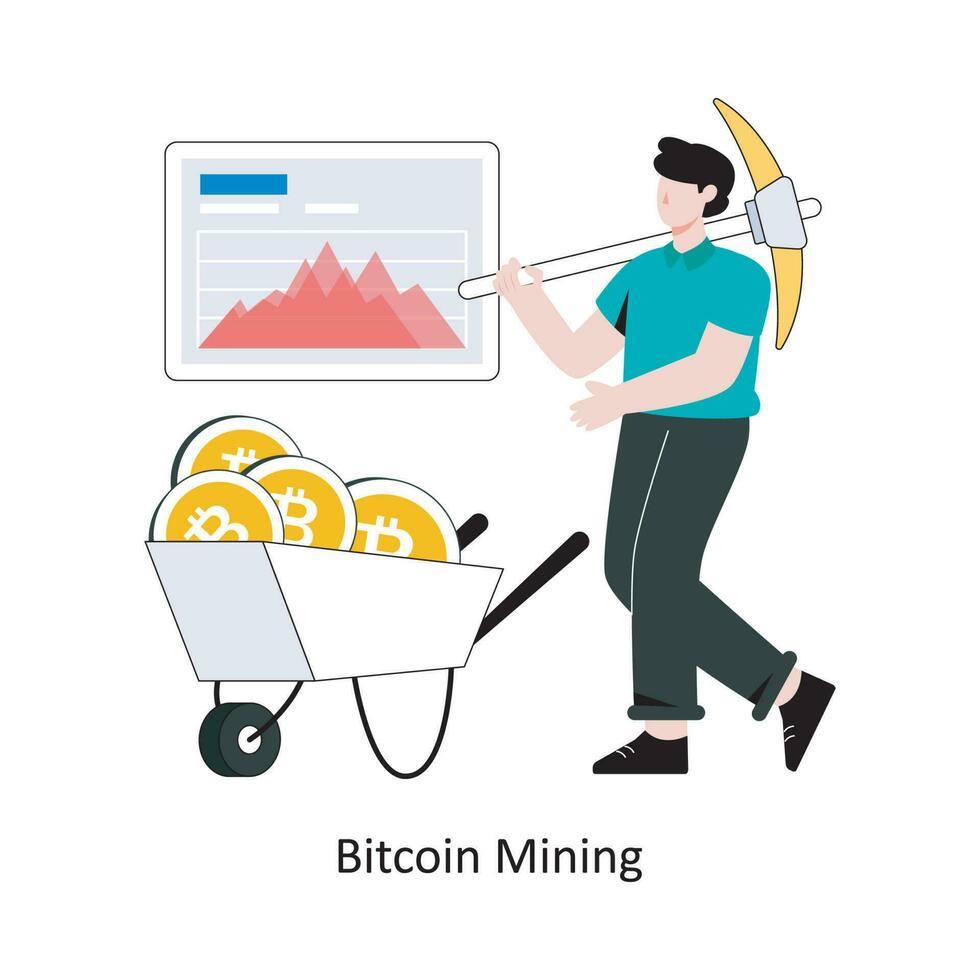bitcoin mijnbouw vlak stijl ontwerp vector illustratie. voorraad illustratie