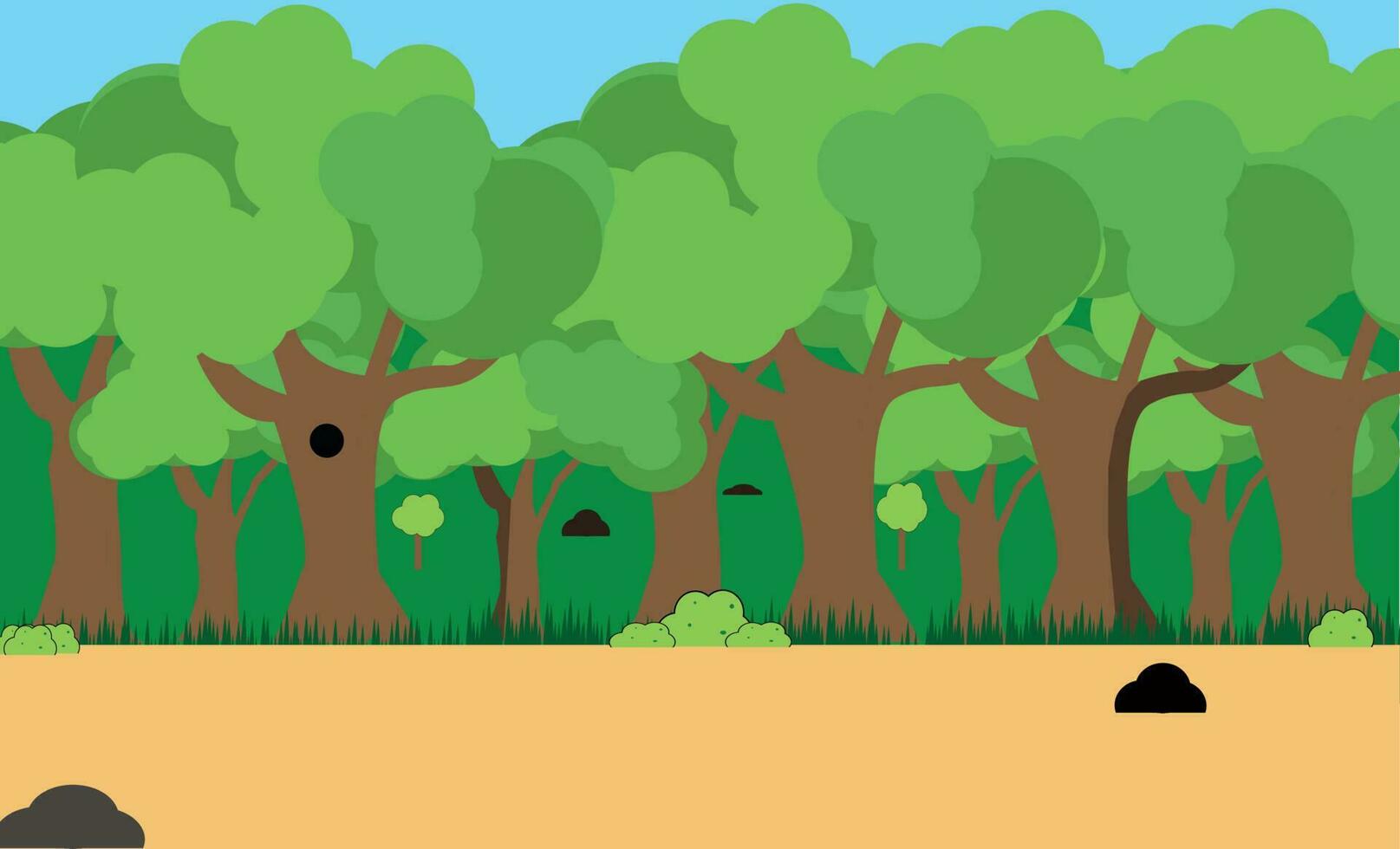 vector illustratie van een mooi tuin. kleurrijk bomen .schattig gemakkelijk tekenfilm stijl, weg en blauw lucht.