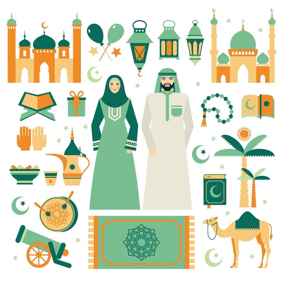 moslim set van iconen set. plat ontwerp. ramadan kareem. vector