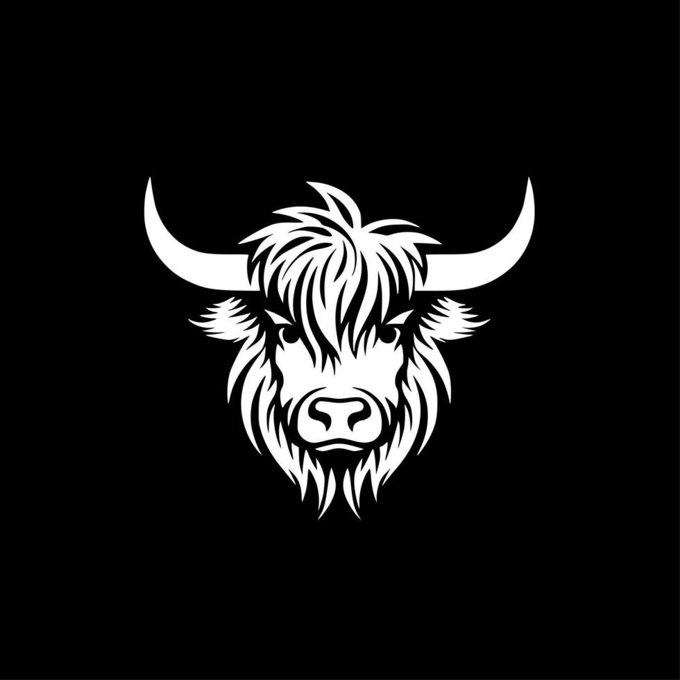 hoogland koe, zwart en wit vector illustratie