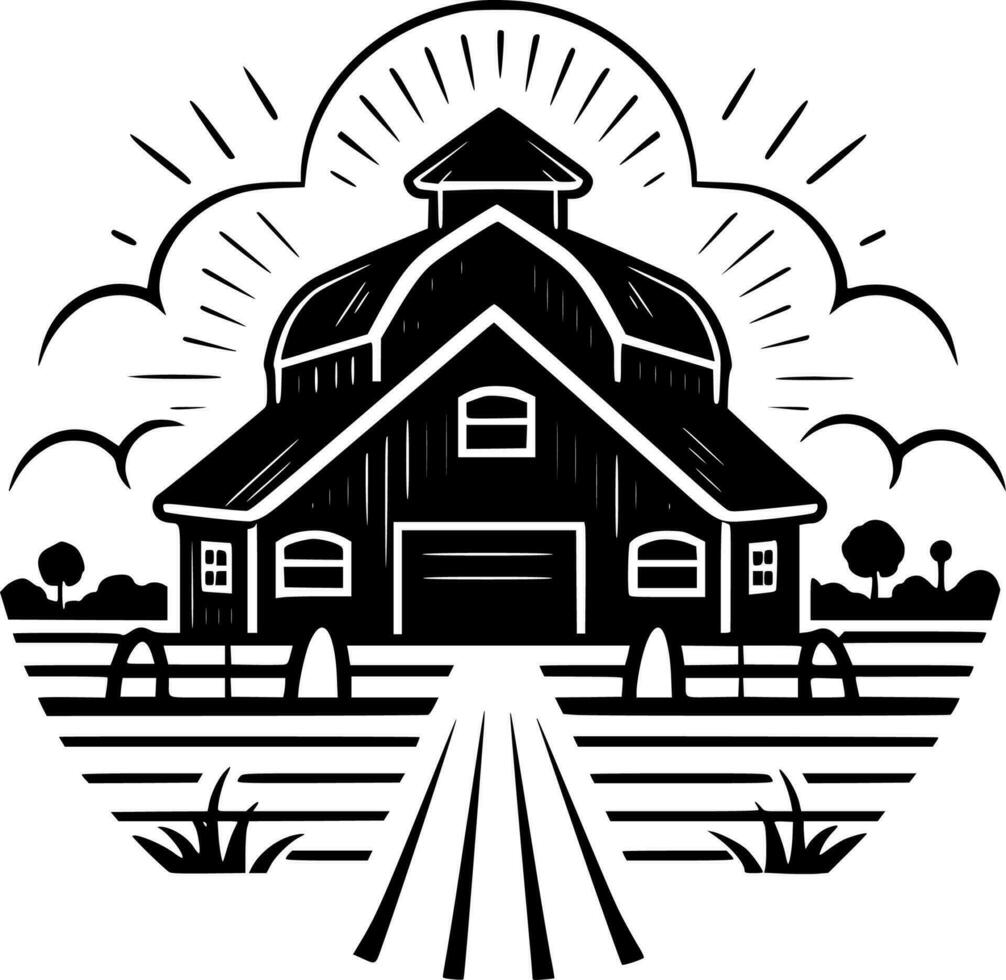 boerderij, zwart en wit vector illustratie