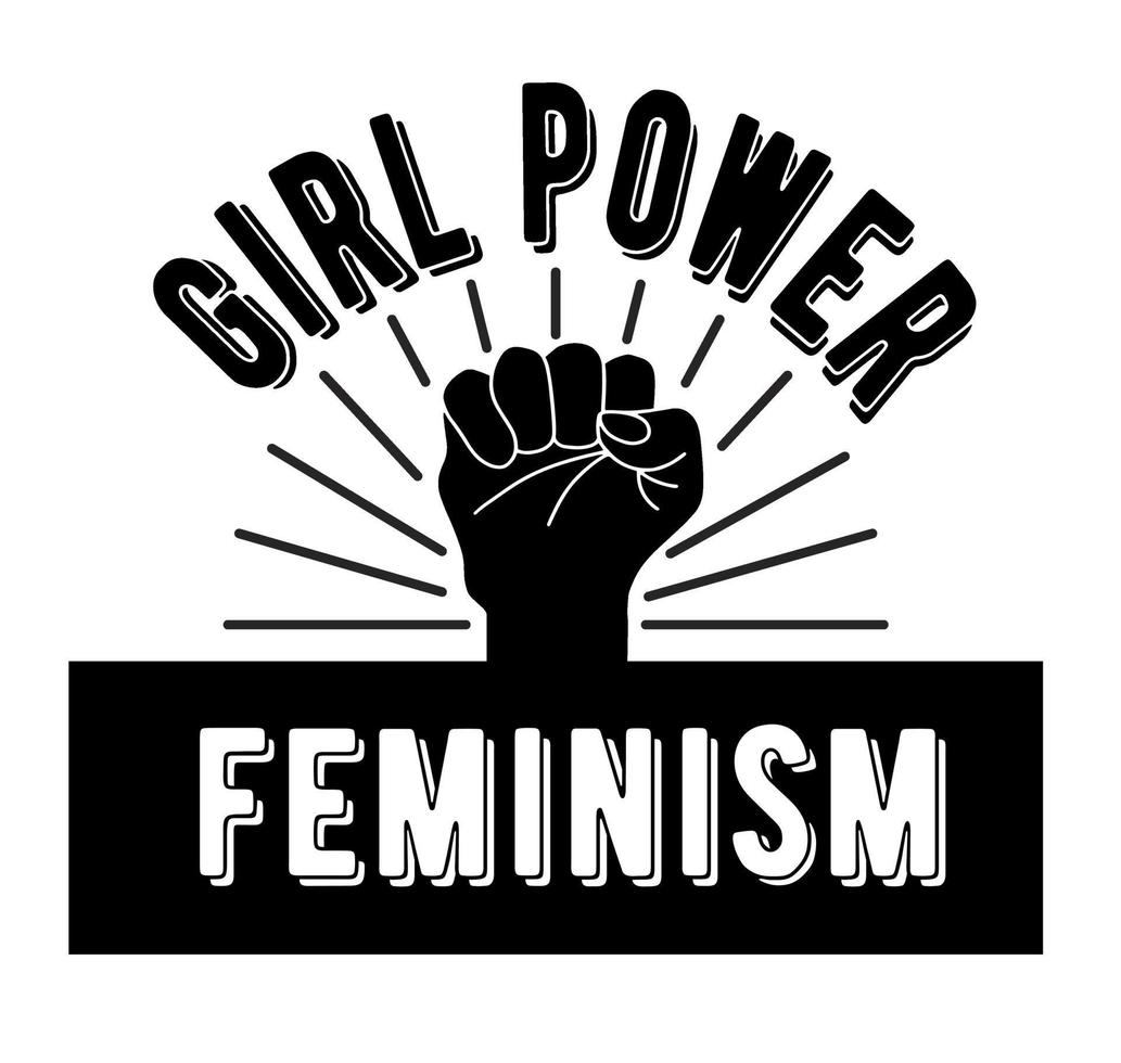 het symbool van het feminisme is een gebalde vuist. meisjeskracht en feminisme. belettering en logo voor de feministische beweging. vector illustratie. vector illustratie