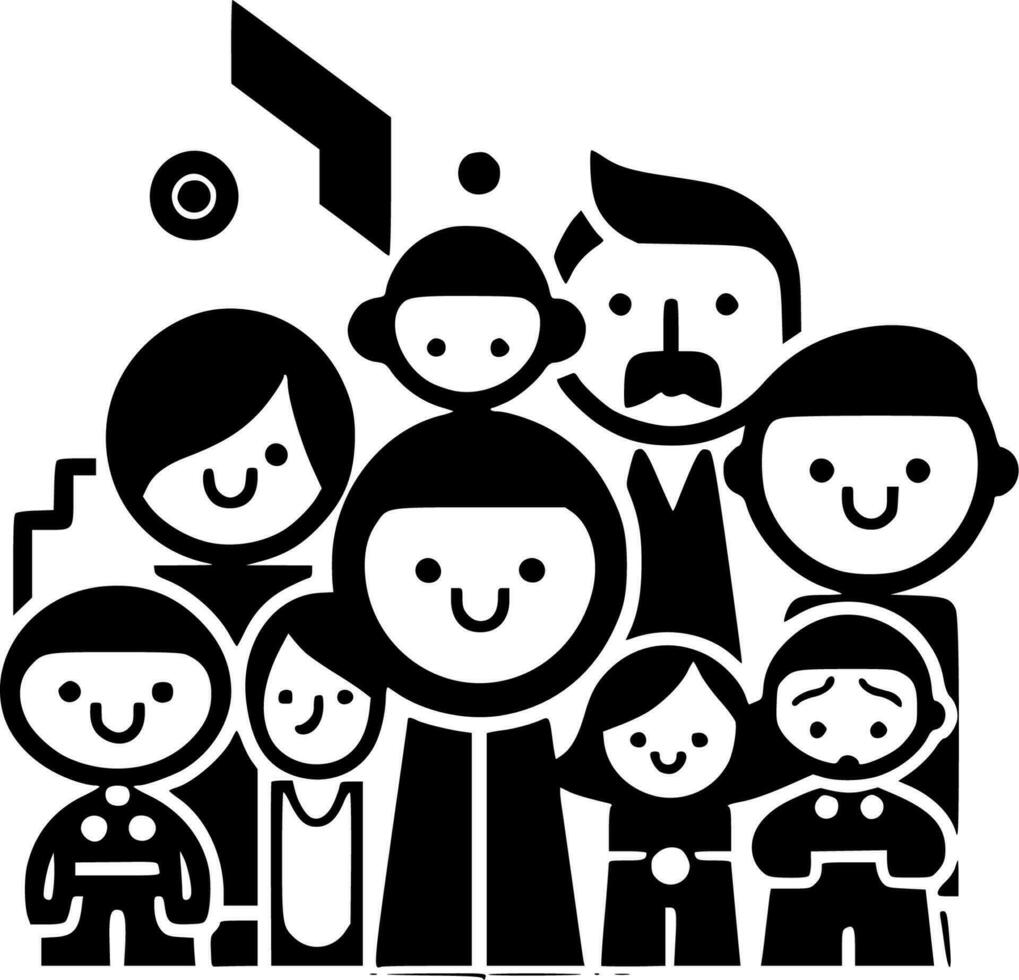 familie - zwart en wit geïsoleerd icoon - vector illustratie