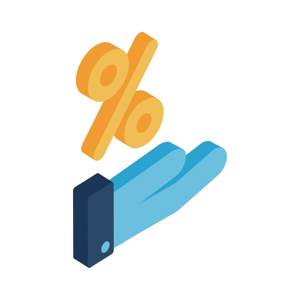 percentage over hand isometrische stijl pictogram vector ontwerp