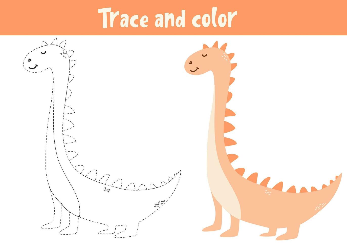 spoor en kleur tekenfilm vector draak. leerzaam kleur bladzijde. kleur boek met schattig dinosaurus. handschrift praktijk voor kleuters.