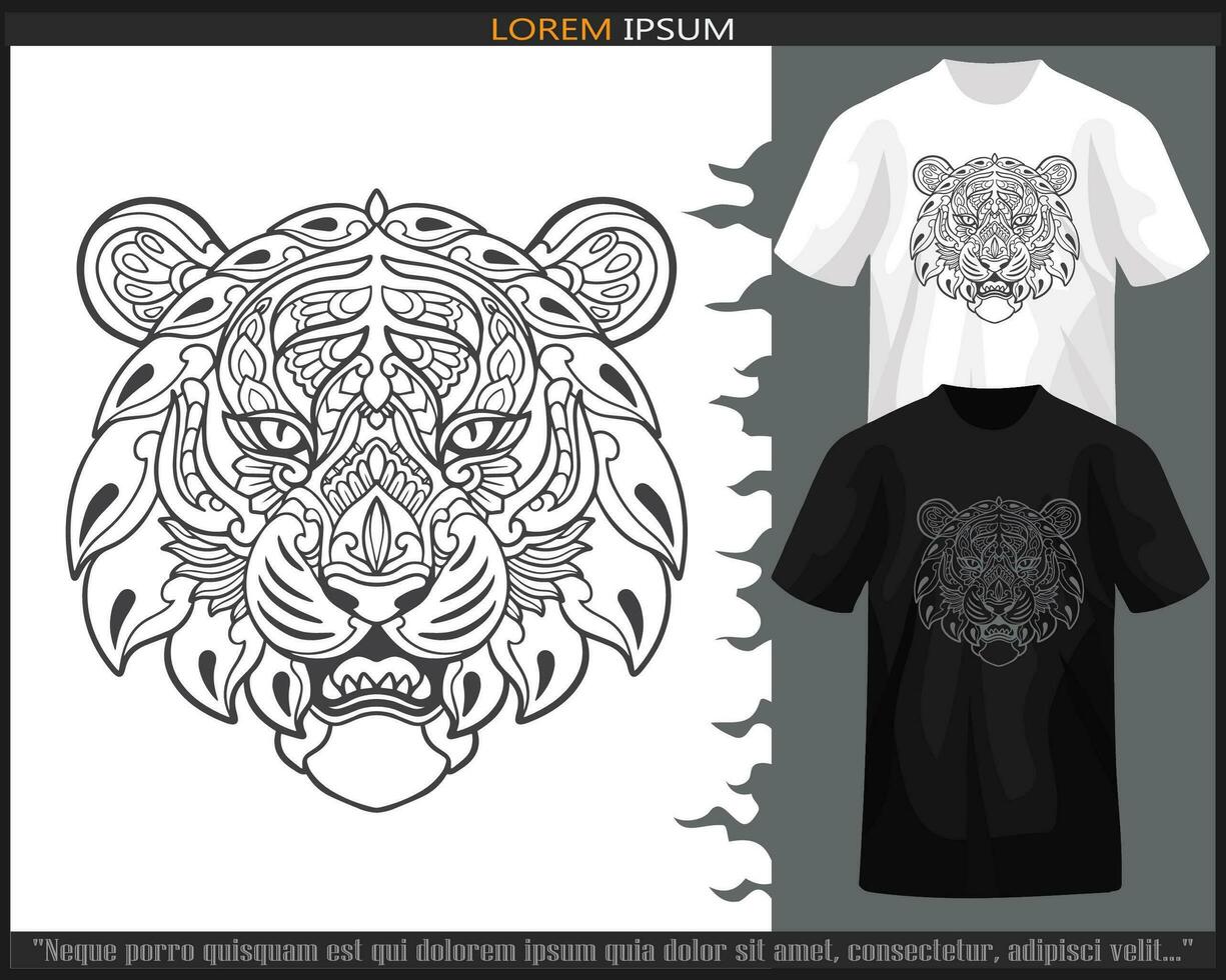 tijger hoofd mandala kunsten geïsoleerd Aan zwart en wit t-shirt. vector