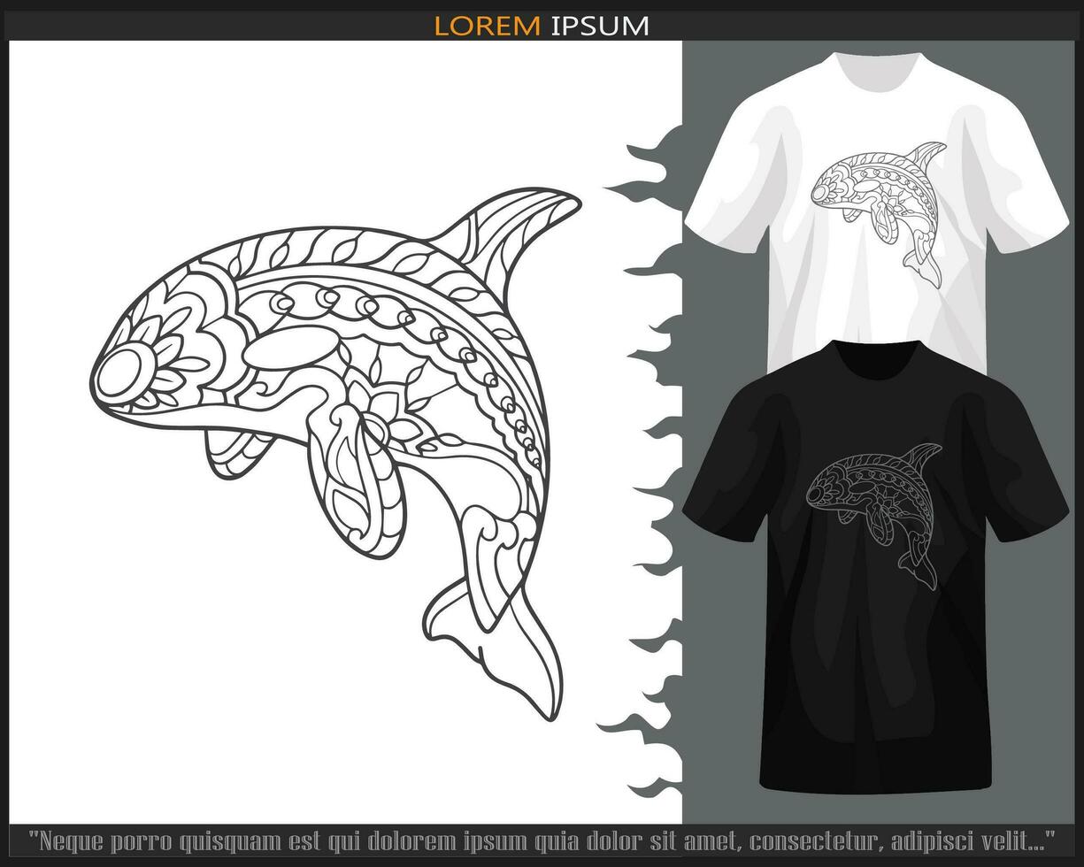 moordenaar walvis mandala kunsten geïsoleerd Aan zwart en wit t-shirt. vector