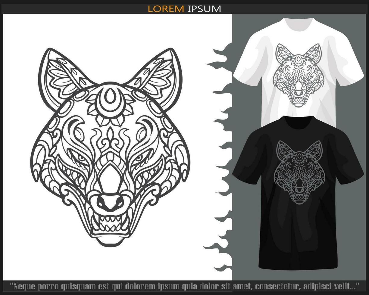 kitsune hoofd mandala kunsten geïsoleerd Aan zwart en wit t-shirt. vector