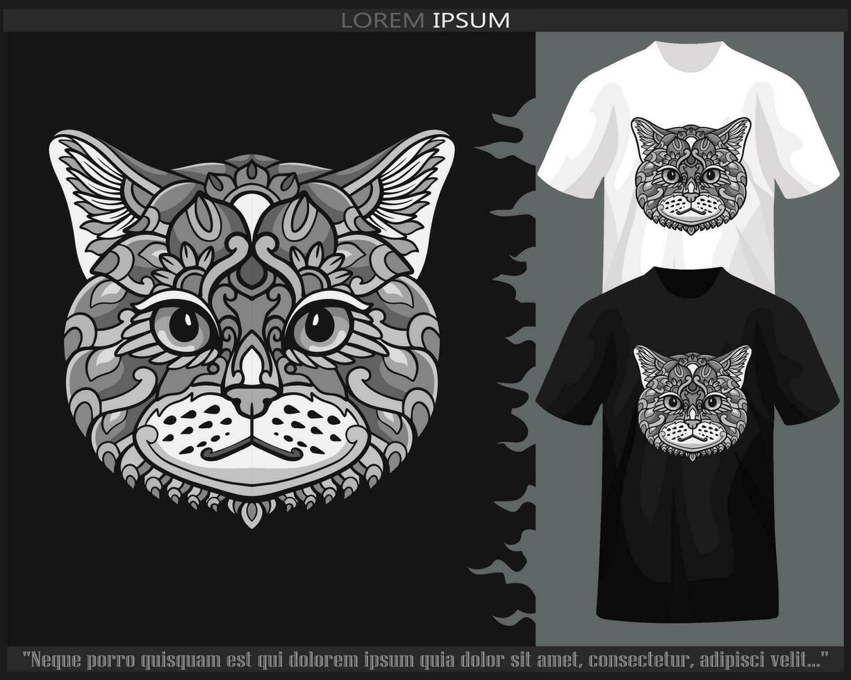 monochroom kleur kat hoofd mandala kunsten geïsoleerd Aan zwart en wit t shirt. vector