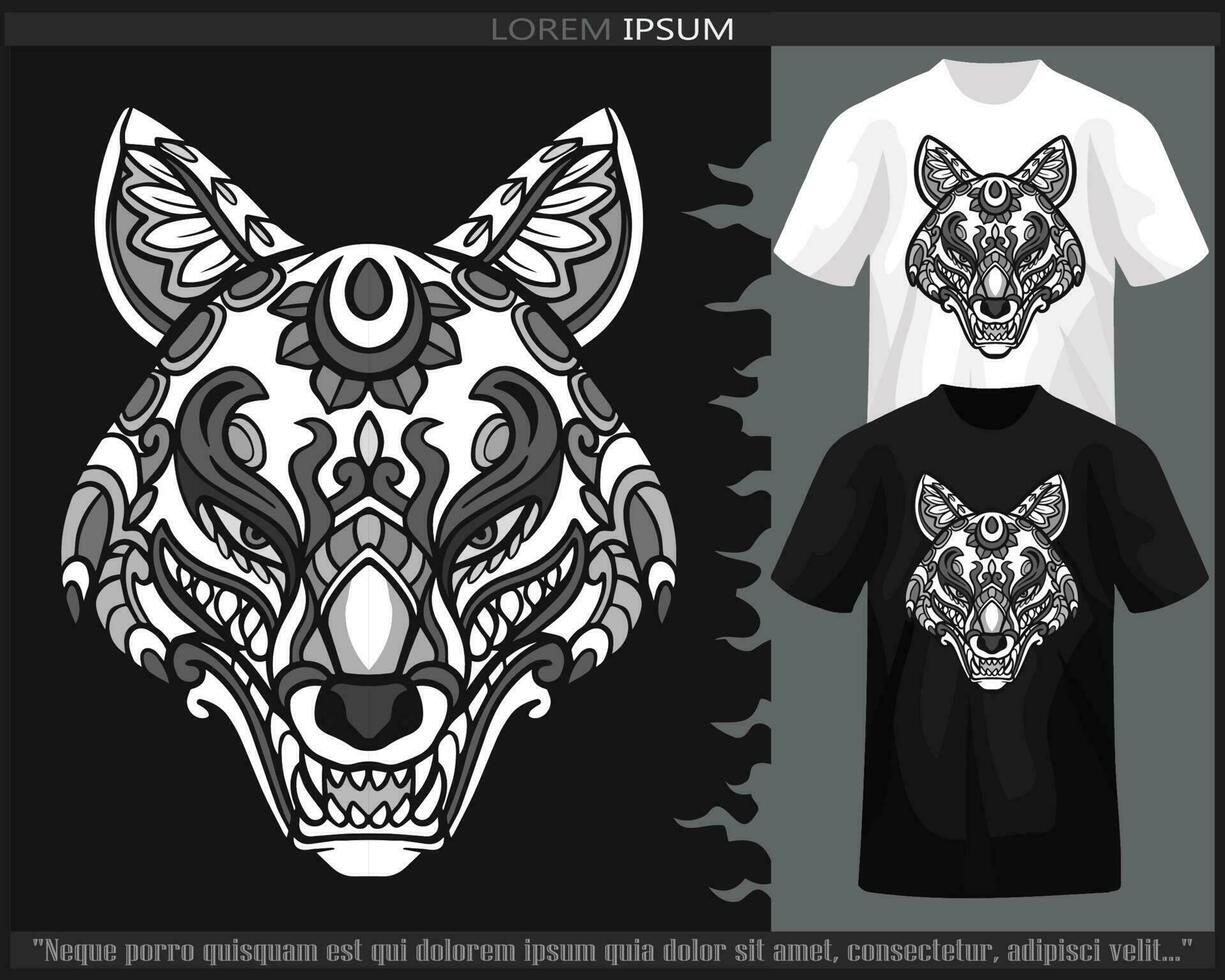 monochroom kleur kitsune hoofd mandala kunsten geïsoleerd Aan zwart en wit t shirt. vector