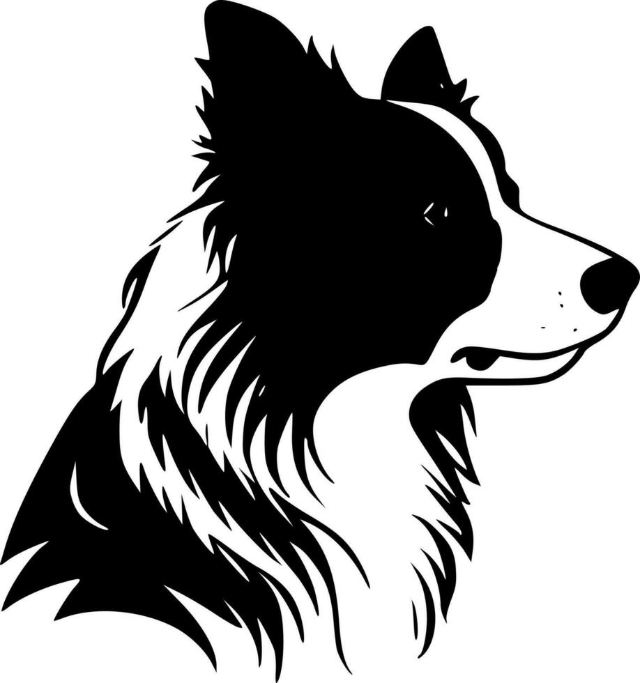 grens collie - zwart en wit geïsoleerd icoon - vector illustratie