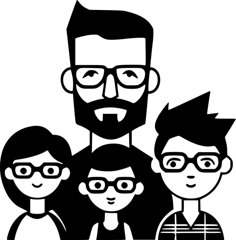 familie - zwart en wit geïsoleerd icoon - vector illustratie