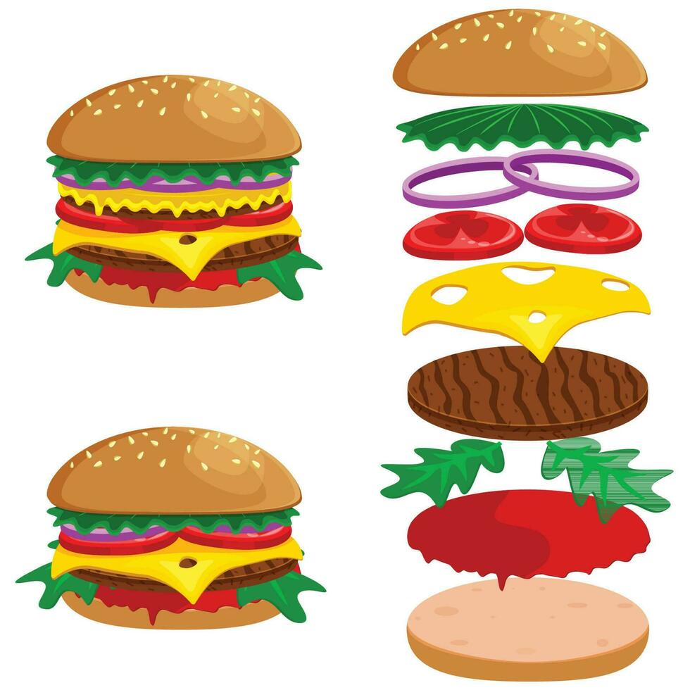 standaard- en groot grootte hamburger vector illustratie met ingrediënten